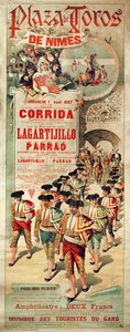 海报在1897年8月1日在尼姆广场de Toros举行斗牛，由J. Ortega雕刻